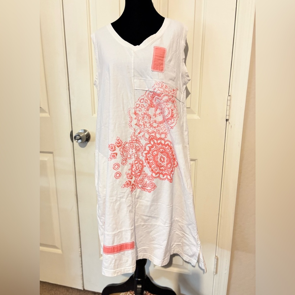 Jane Ashley White and Coral Swim Coverup